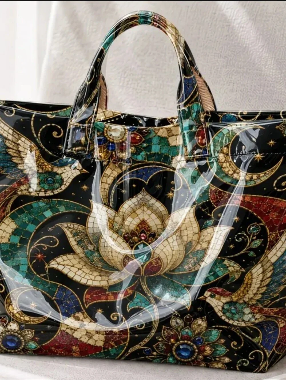 Beautiful Artsy Mosaic Lotus Flower Large Tote Daily Comnute Hand Bsg